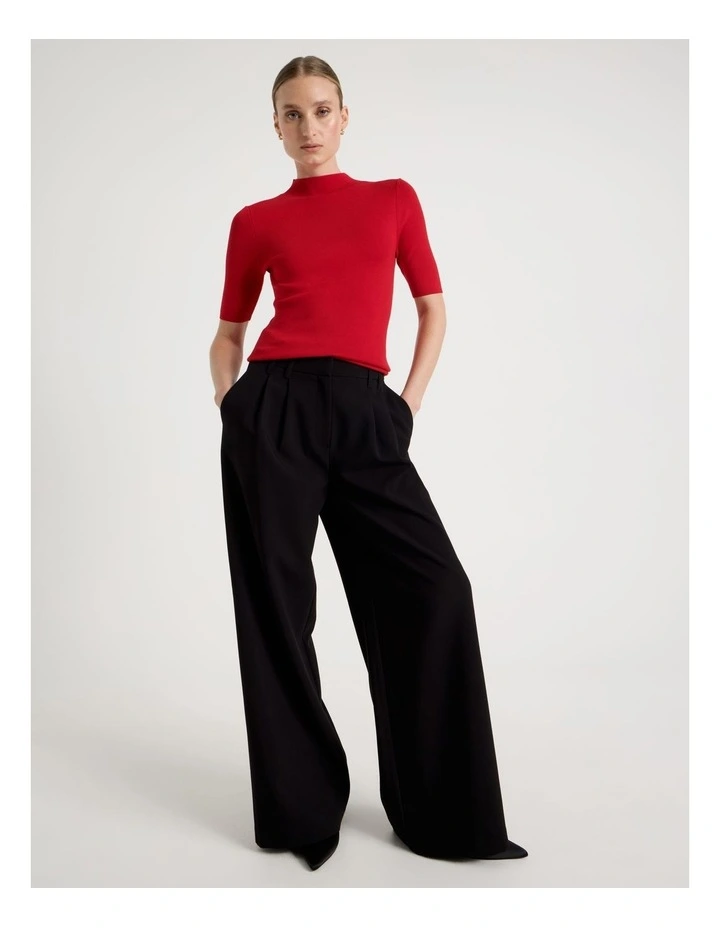 High Neck Short Sleeve Knit Top in Red image 2