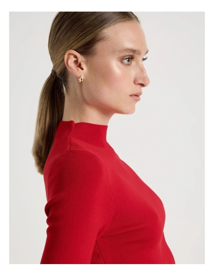 High Neck Short Sleeve Knit Top in Red image 5