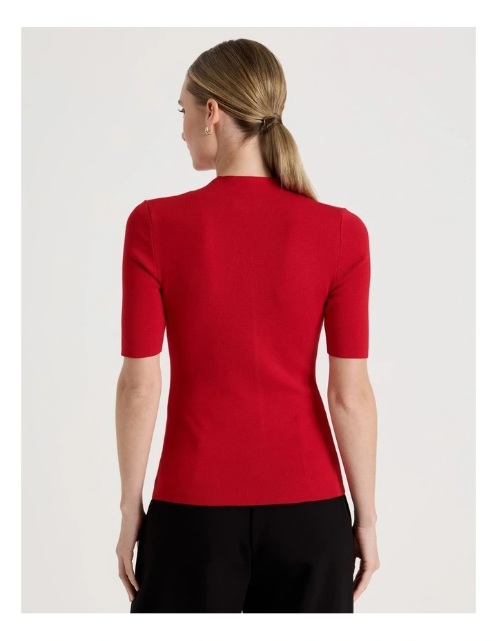 High Neck Short Sleeve Knit Top in Red image 6