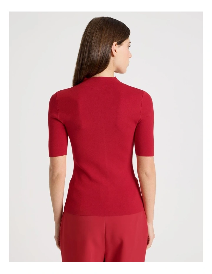 High Neck Short Sleeve Knit Top in Red image 7
