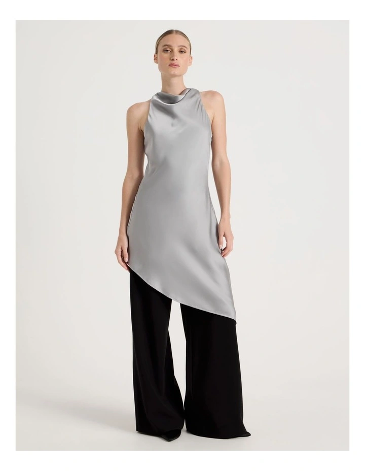 Satin Asymmetrical Longline Top in Grey image 1