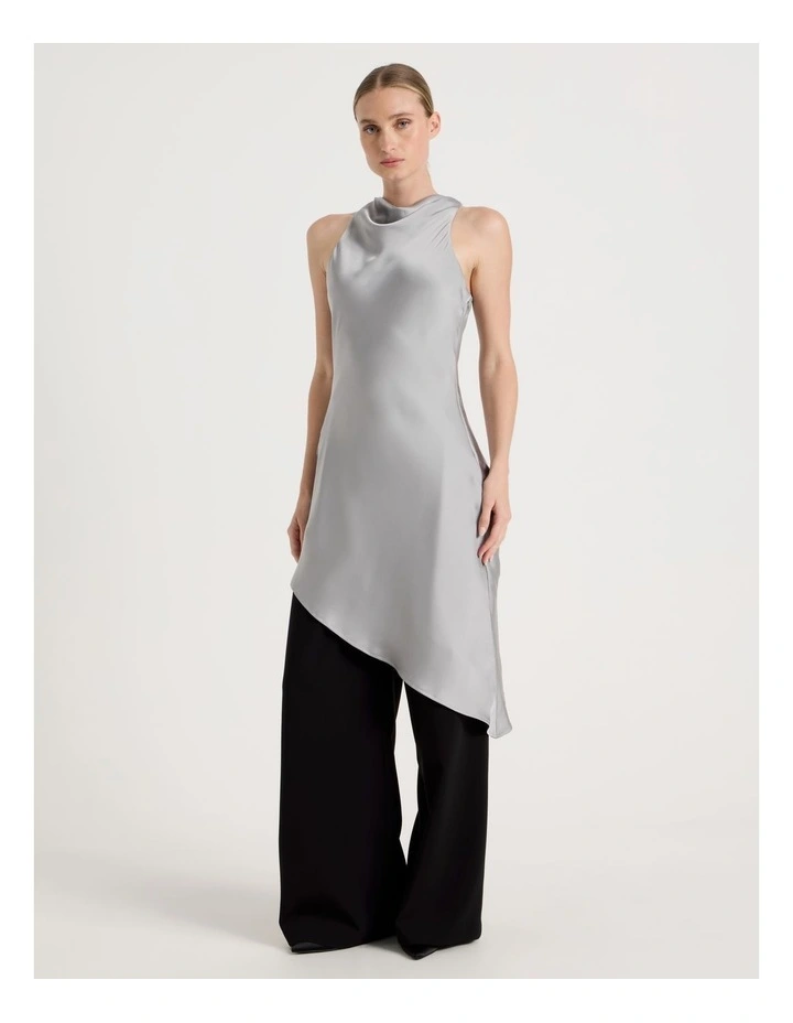 Satin Asymmetrical Longline Top in Grey image 4