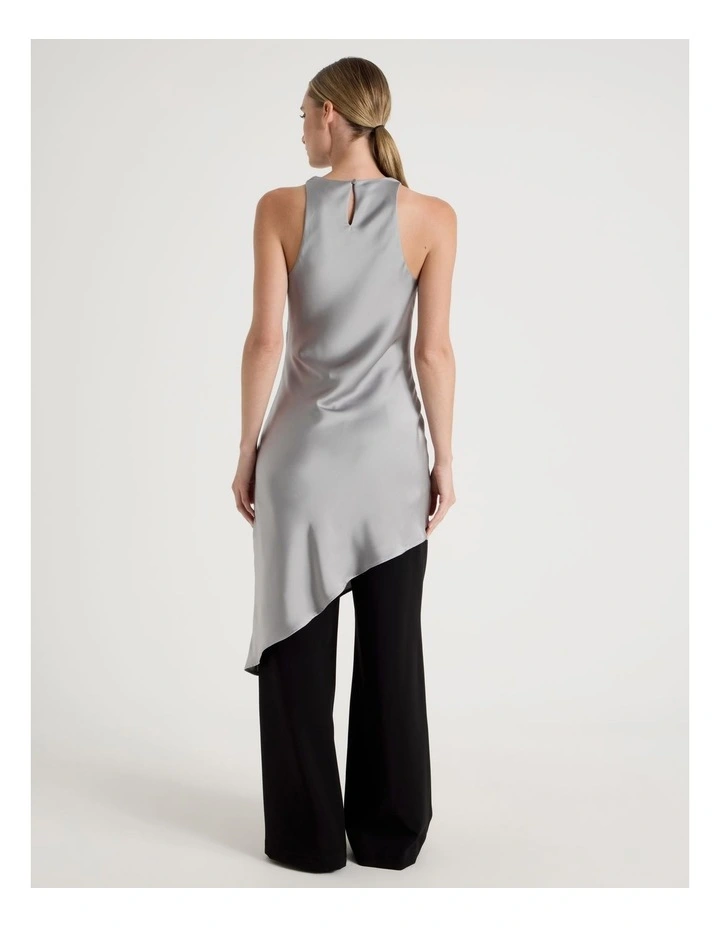 Satin Asymmetrical Longline Top in Grey image 6