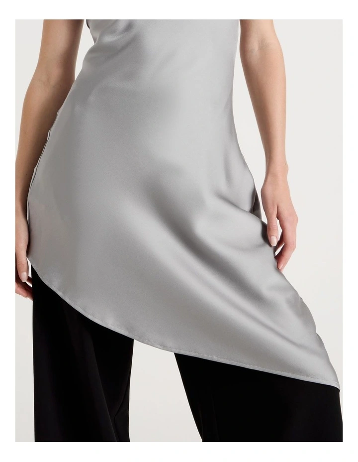 Satin Asymmetrical Longline Top in Grey image 7