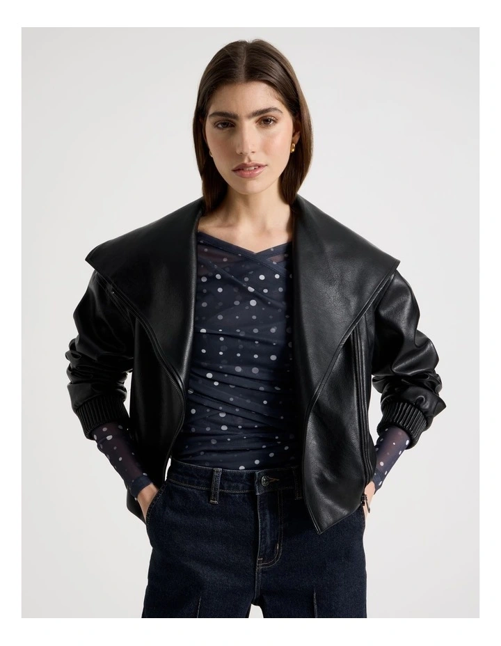 Mesh Long Sleeve Ruched Top in Navy image 4