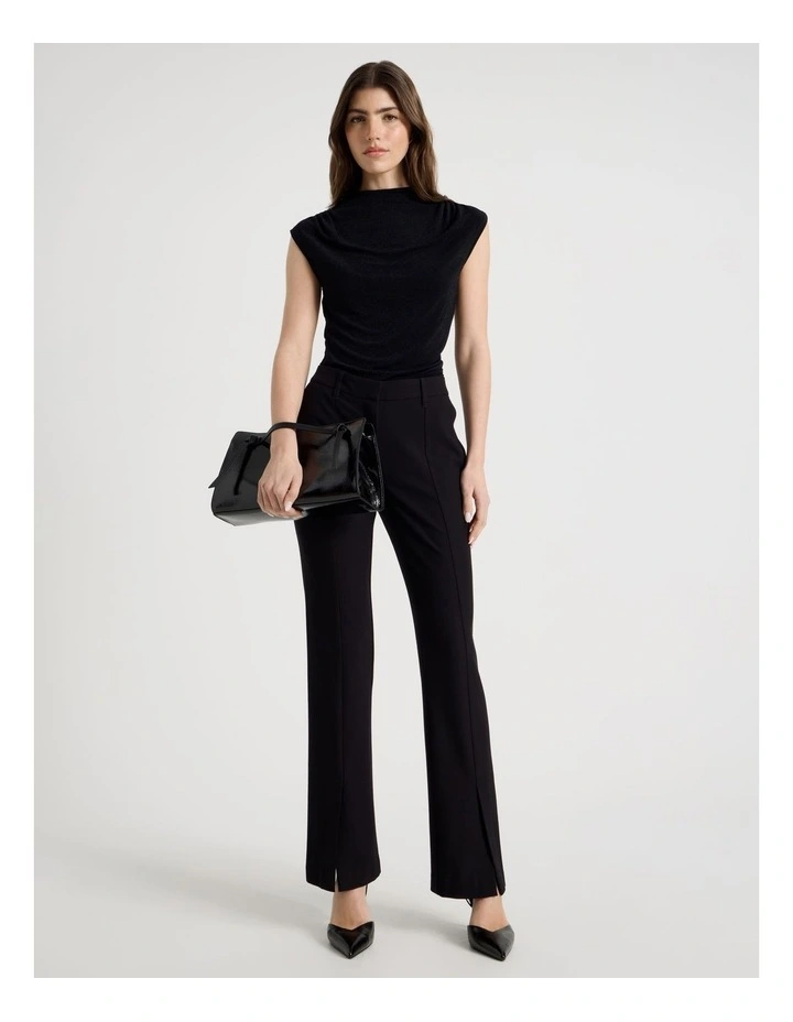 Glitter Mesh Draped Top in Black image 2