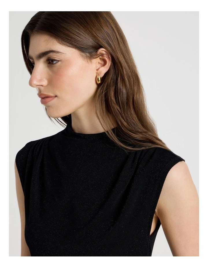 Glitter Mesh Draped Top in Black image 4