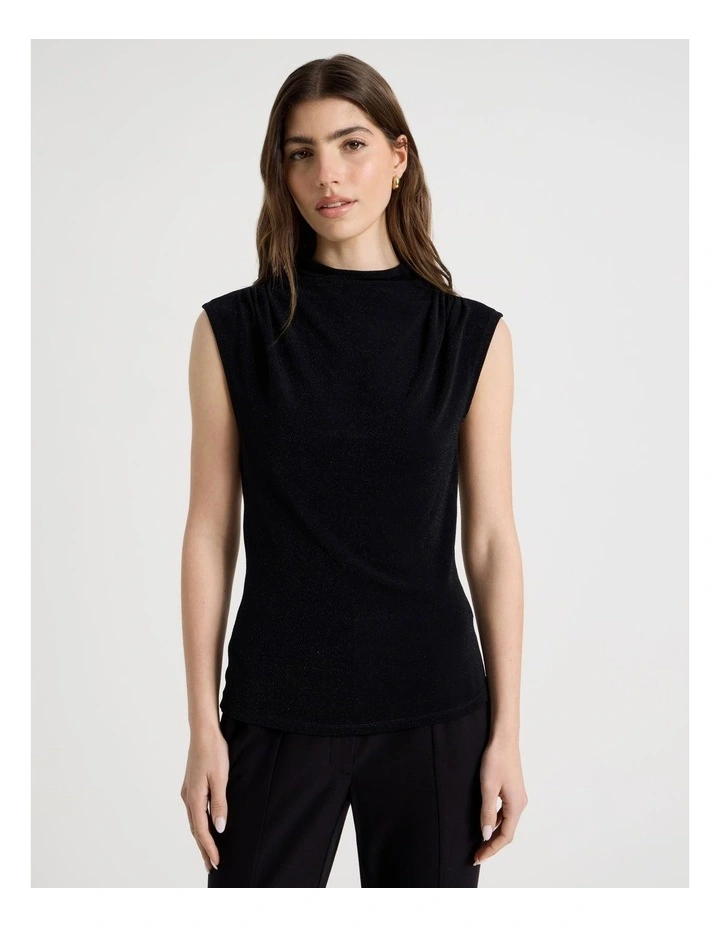 Glitter Mesh Draped Top in Black image 5