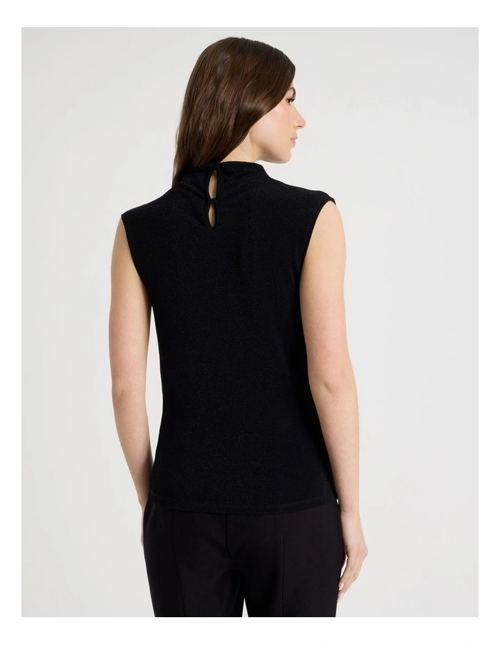 Glitter Mesh Draped Top in Black image 6