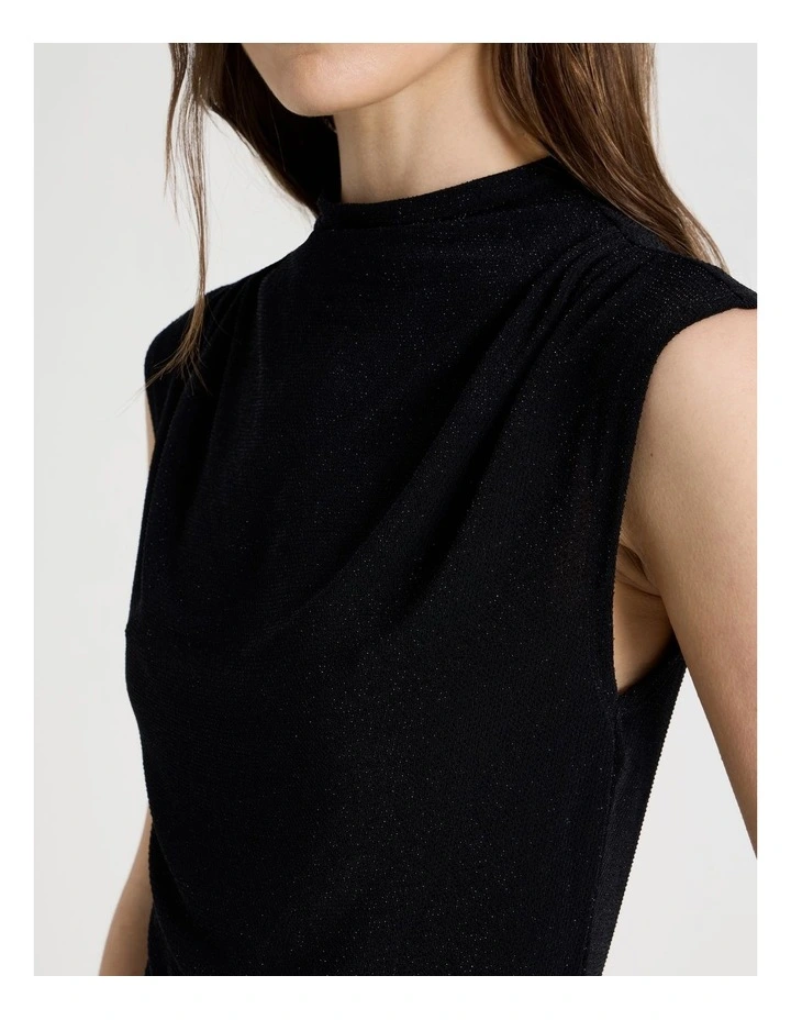Glitter Mesh Draped Top in Black image 7