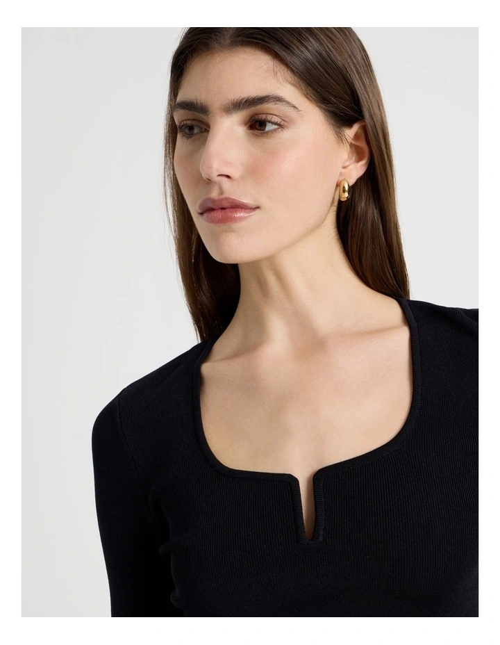 Wire Insert Long Sleeve Knit Top in Black image 2