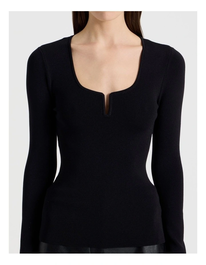 Wire Insert Long Sleeve Knit Top in Black image 4