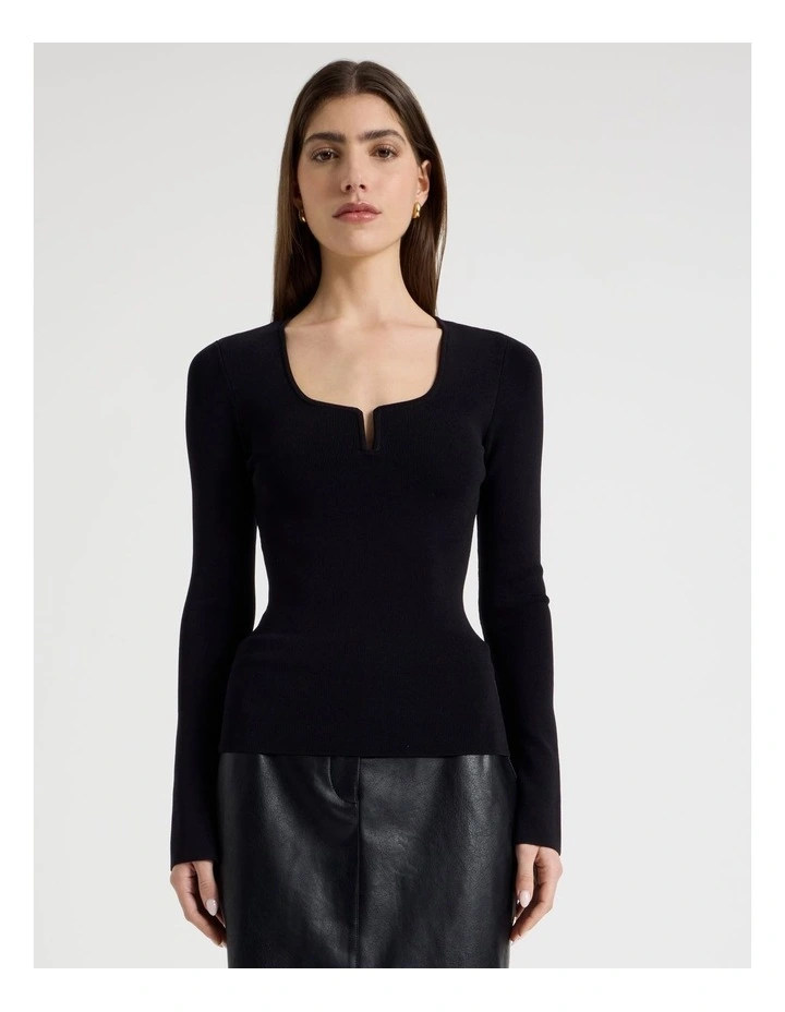 Wire Insert Long Sleeve Knit Top in Black image 5