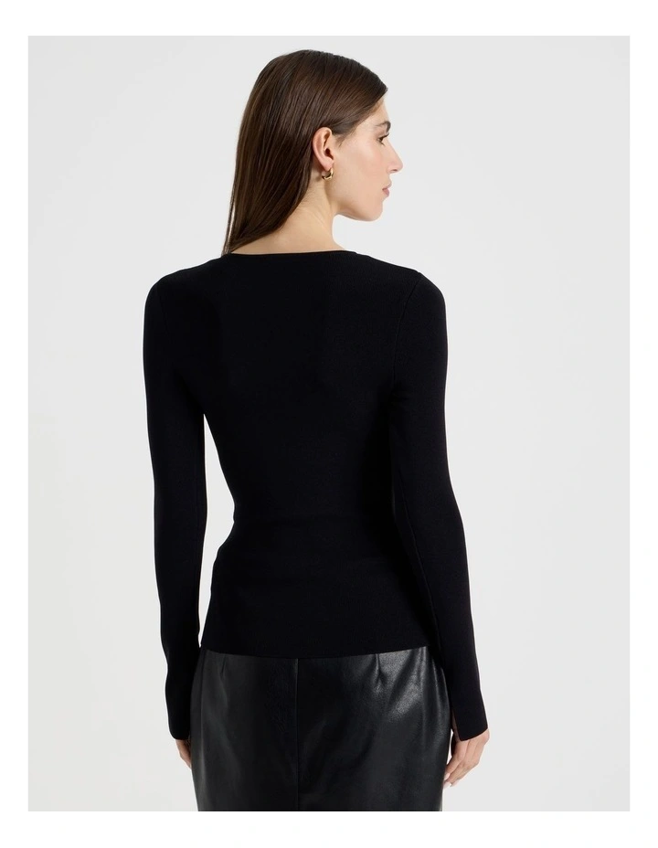 Wire Insert Long Sleeve Knit Top in Black image 6