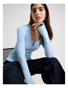 Wire Insert Long Sleeve Knit Top in Sky Blue