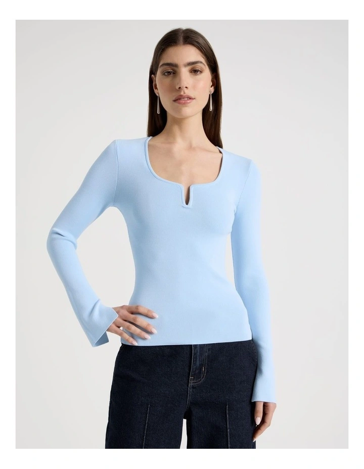 Wire Insert Long Sleeve Knit Top in Sky Blue image 2