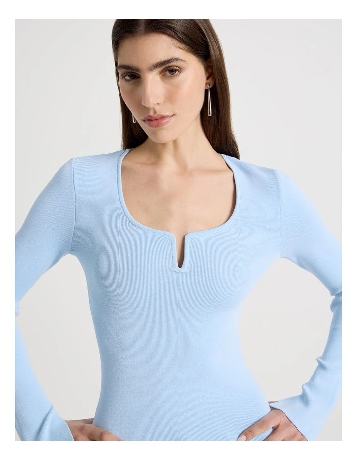 Wire Insert Long Sleeve Knit Top in Sky Blue image 4