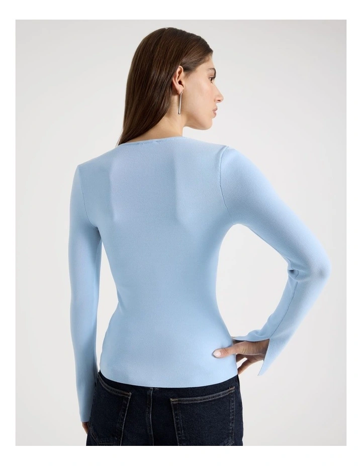 Wire Insert Long Sleeve Knit Top in Sky Blue image 5