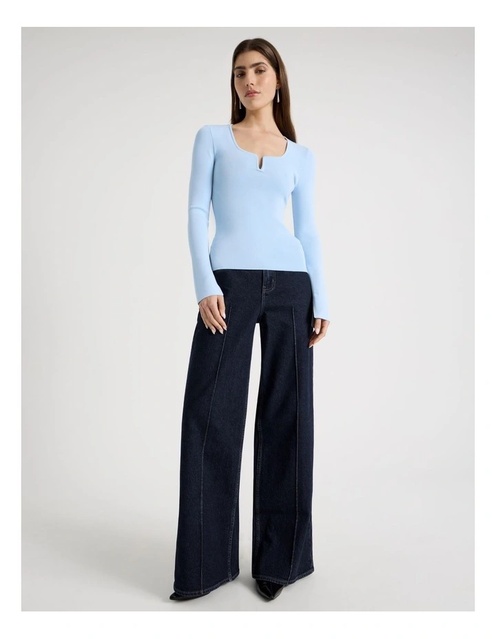 Wire Insert Long Sleeve Knit Top in Sky Blue image 6