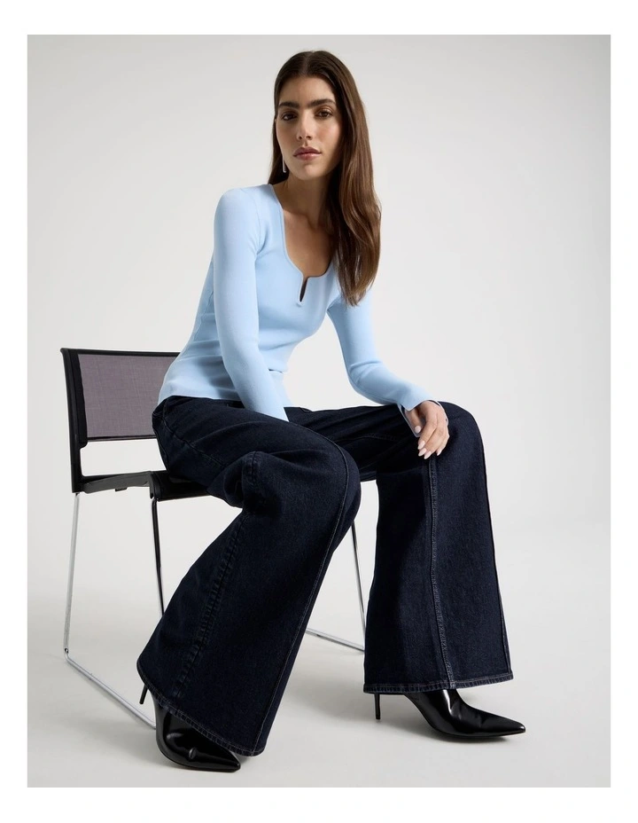 Wire Insert Long Sleeve Knit Top in Sky Blue image 7