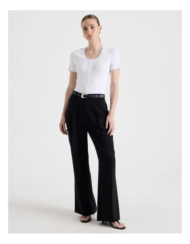 Scoop Neck Button Down Knit Top in White image 2