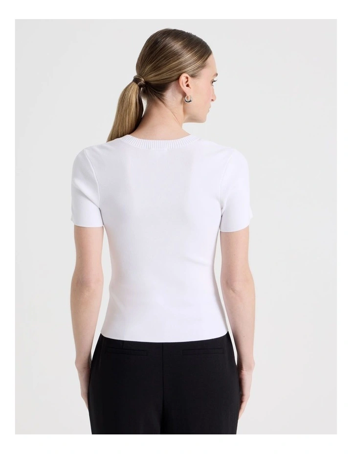 Scoop Neck Button Down Knit Top in White image 6