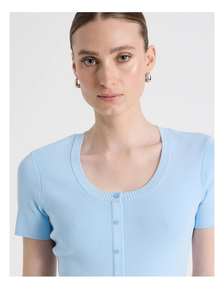 Scoop Neck Button Down Knit Top in Sky Blue image 3