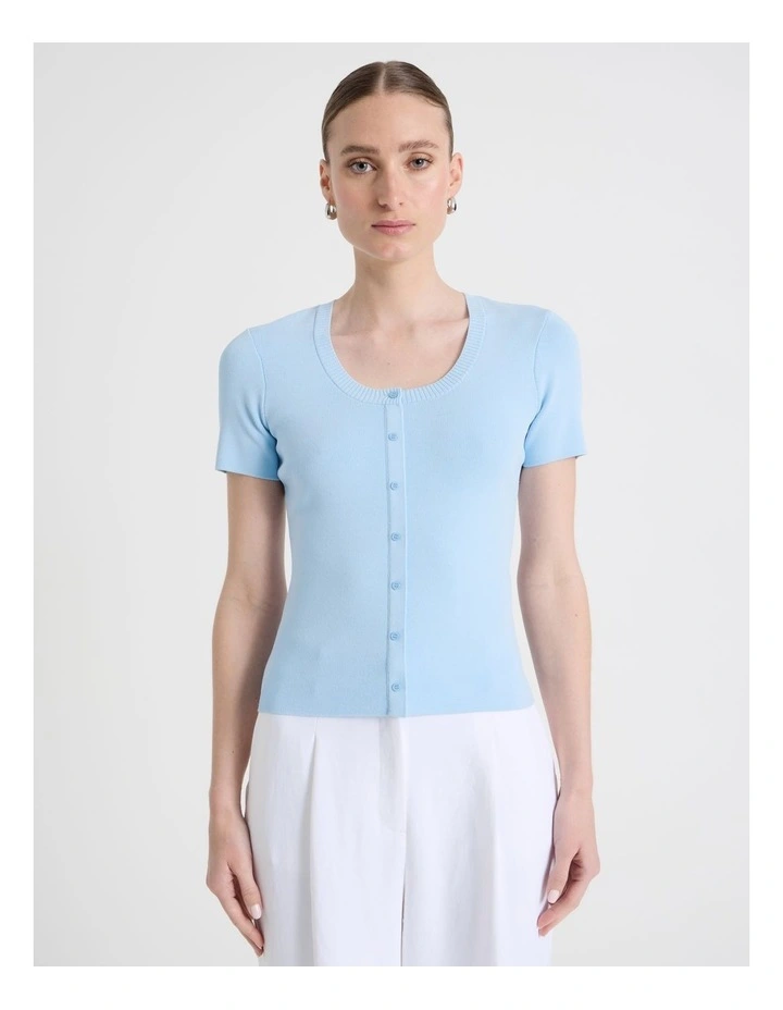 Scoop Neck Button Down Knit Top in Sky Blue image 5