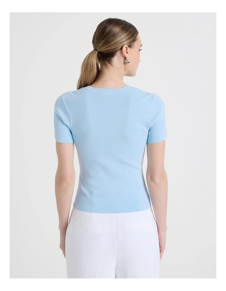 Scoop Neck Button Down Knit Top in Sky Blue image 6