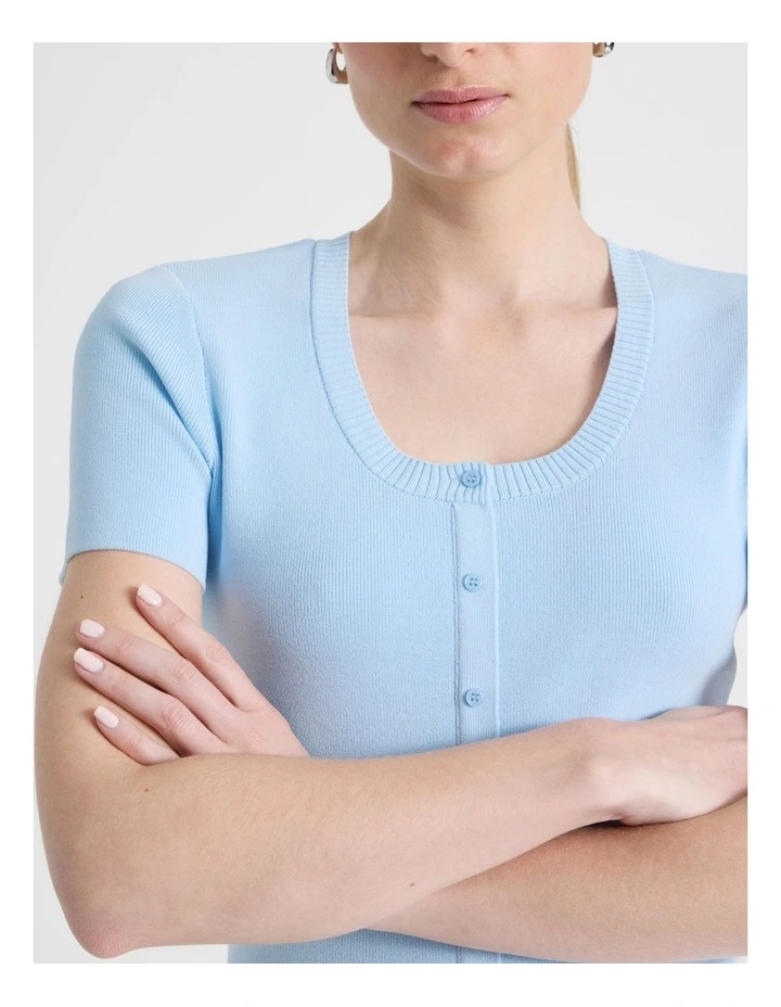 Scoop Neck Button Down Knit Top in Sky Blue image 7