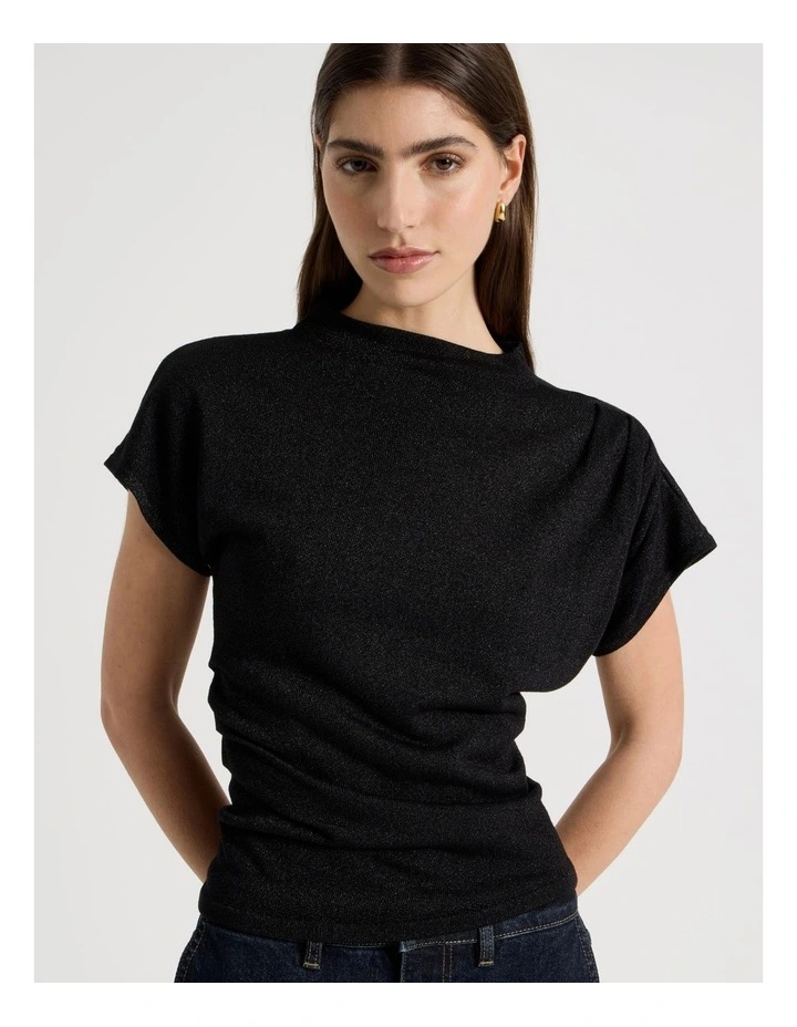 Dolman Sleeve Knit Top in Black image 1