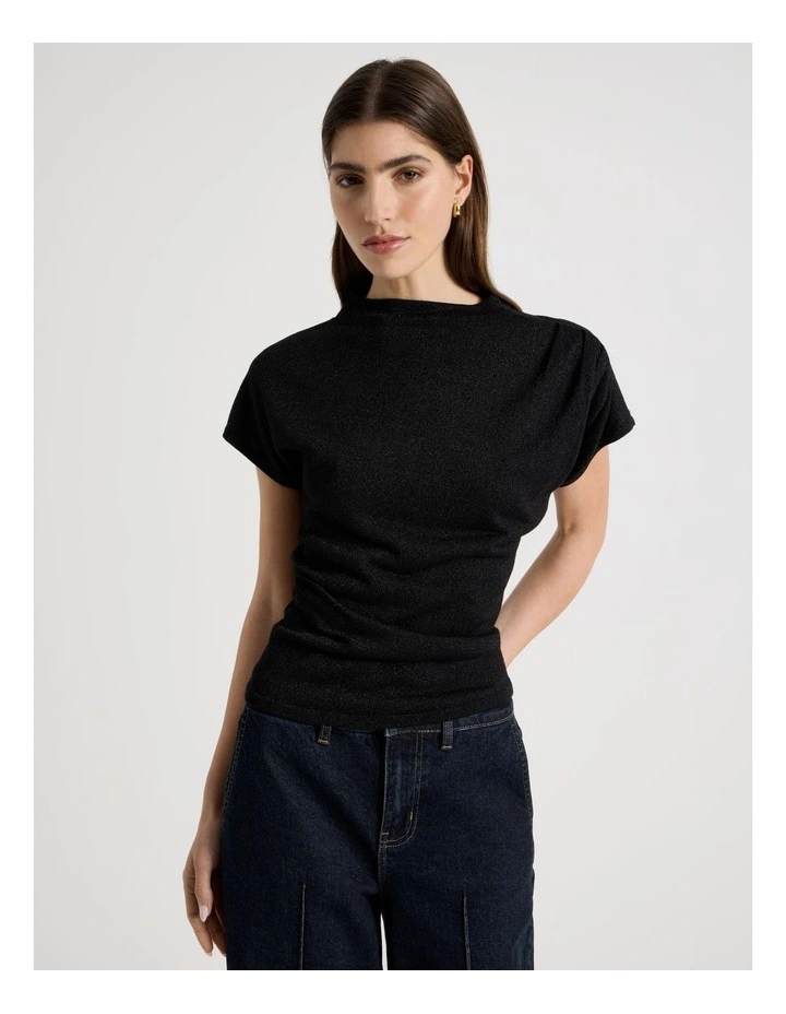 Dolman Sleeve Knit Top in Black image 3
