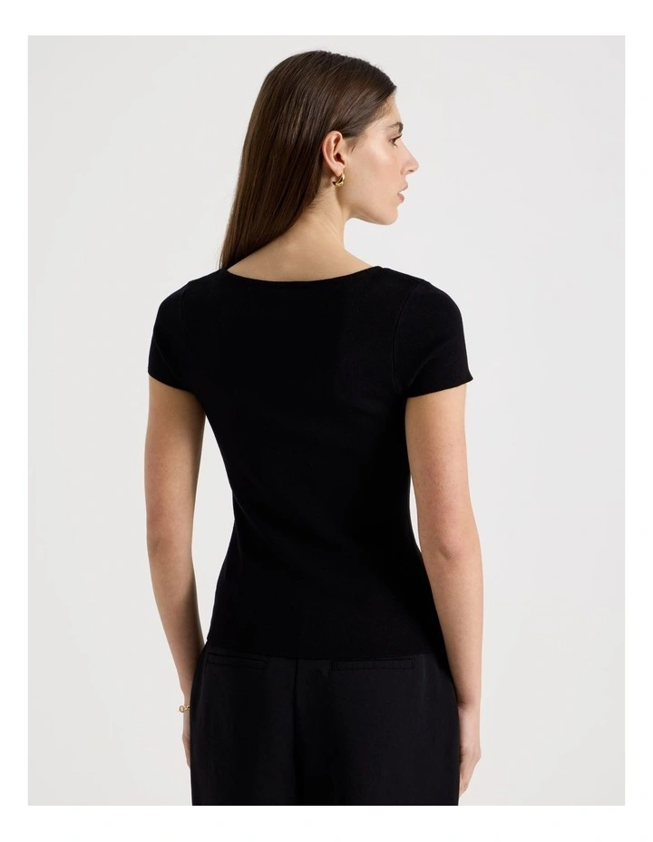 Boat Neck Short Sleeve Knit Top in Black image 6