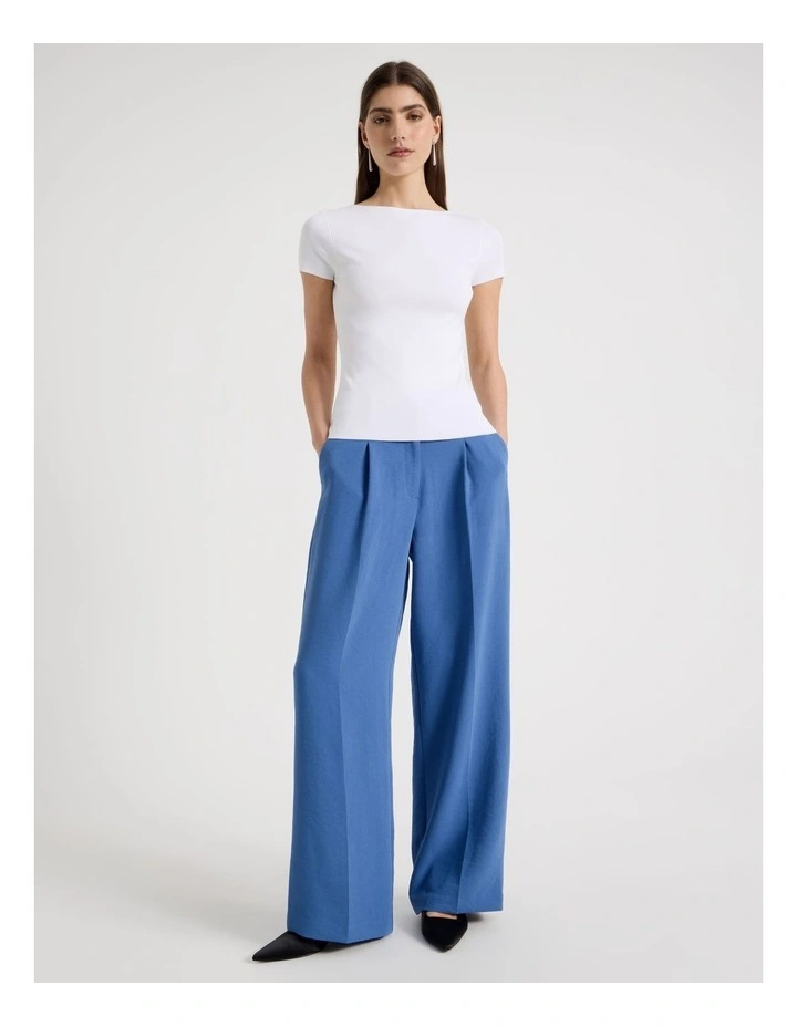 Boat Neck Short Sleeve Knit Top in White image 7