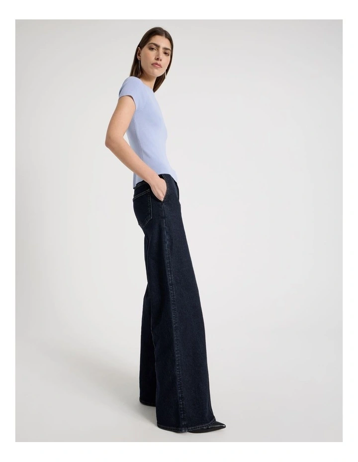 Boat Neck Short Sleeve Knit Top in Cornflower image 4