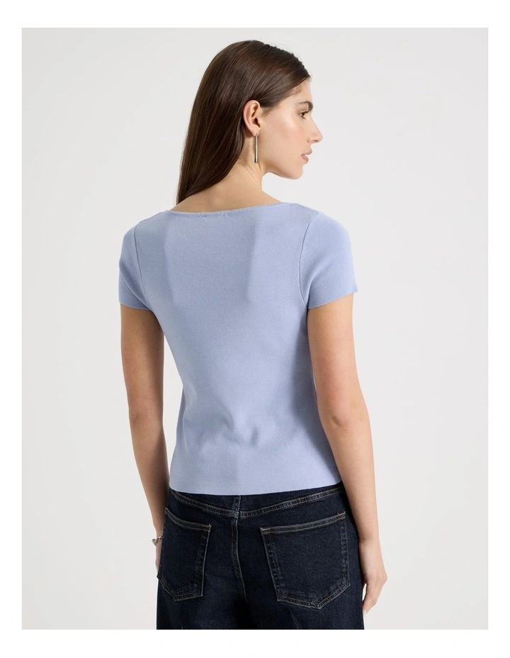 Boat Neck Short Sleeve Knit Top in Cornflower image 6