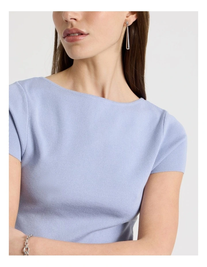 Boat Neck Short Sleeve Knit Top in Cornflower image 7