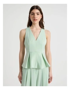 Satin Peplum Top in Mint