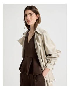 Satin Peplum Top in Brown