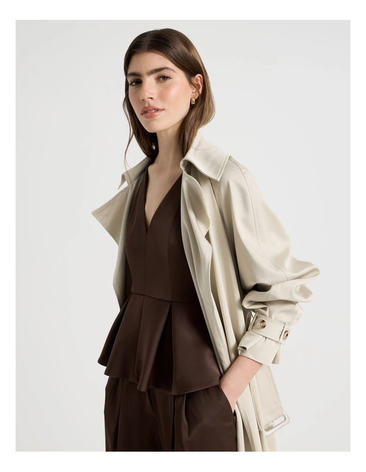 Satin Peplum Top in Brown image 1