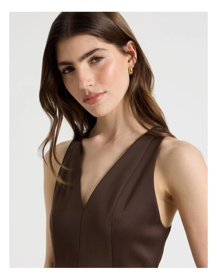 Satin Peplum Top in Brown image 3