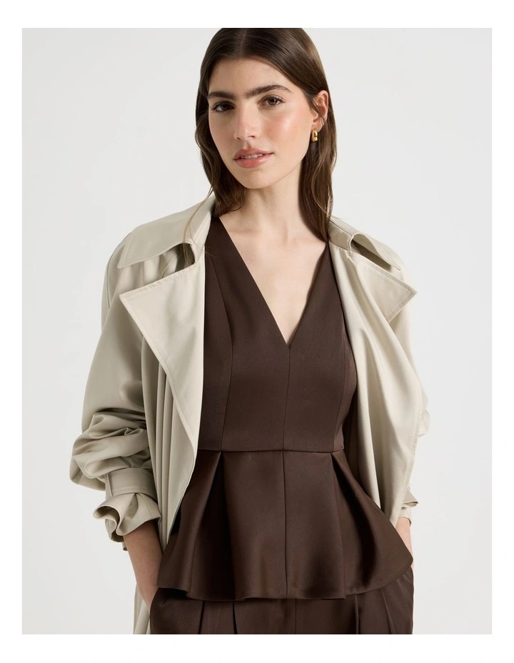 Satin Peplum Top in Brown image 4