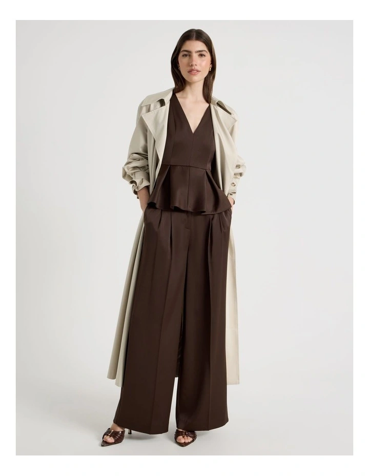Satin Peplum Top in Brown image 5