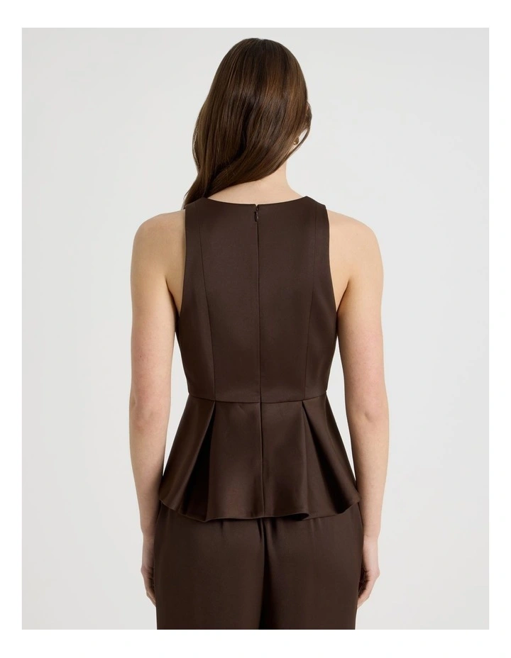 Satin Peplum Top in Brown image 6