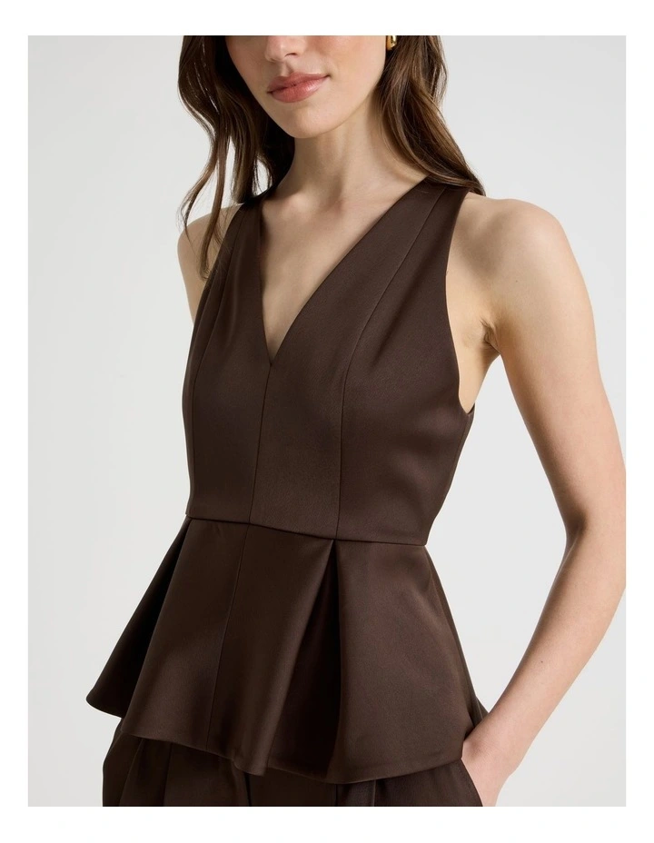 Satin Peplum Top in Brown image 7