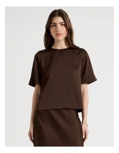 Satin Cropped Tee in Brown