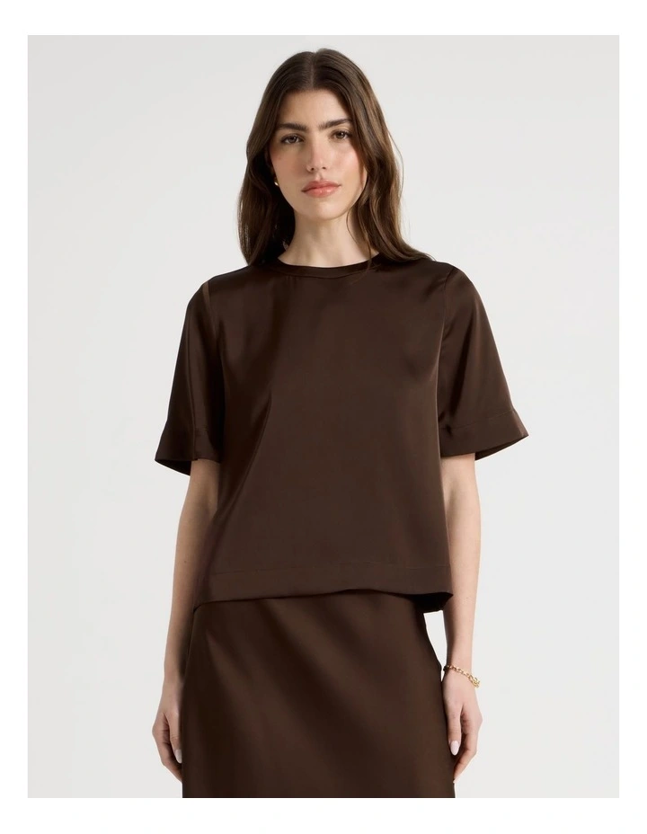 Satin Cropped Tee in Brown image 1