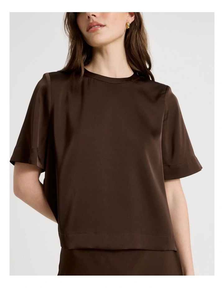 Satin Cropped Tee in Brown image 2