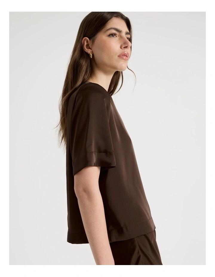 Satin Cropped Tee in Brown image 3