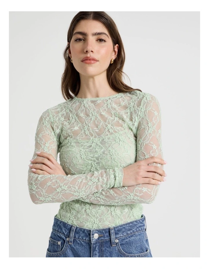 Layered Lace Long Sleeve Top in Mint image 1